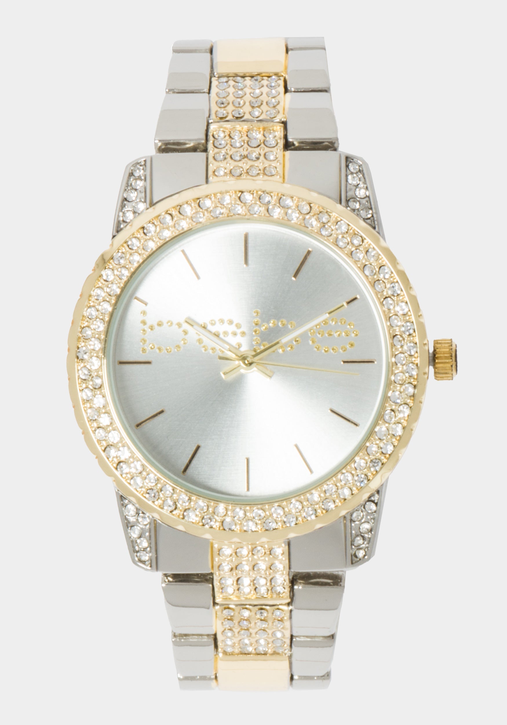 Silver Smooth Dial Crystal Bezel Watch