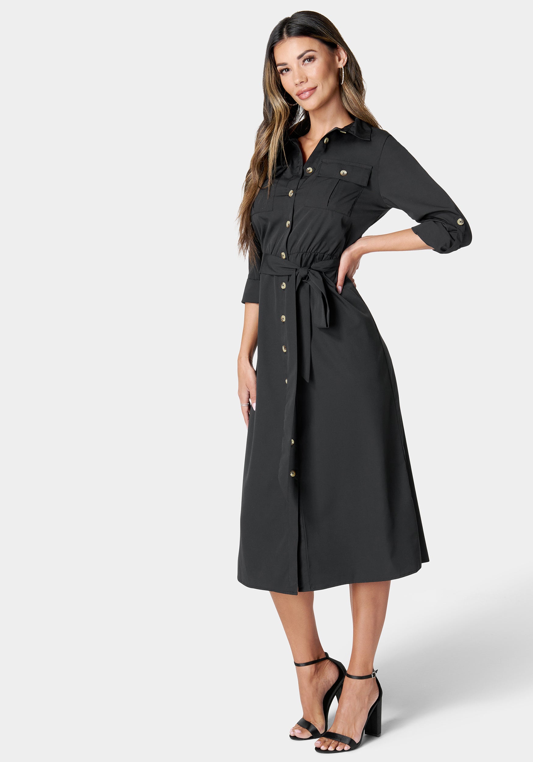 Poly Crepe Button Dress