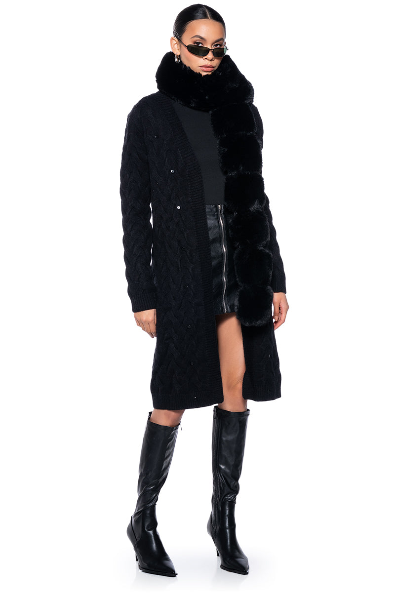 BABBS KNIT TRENCH WITH FAUX FUR LINING