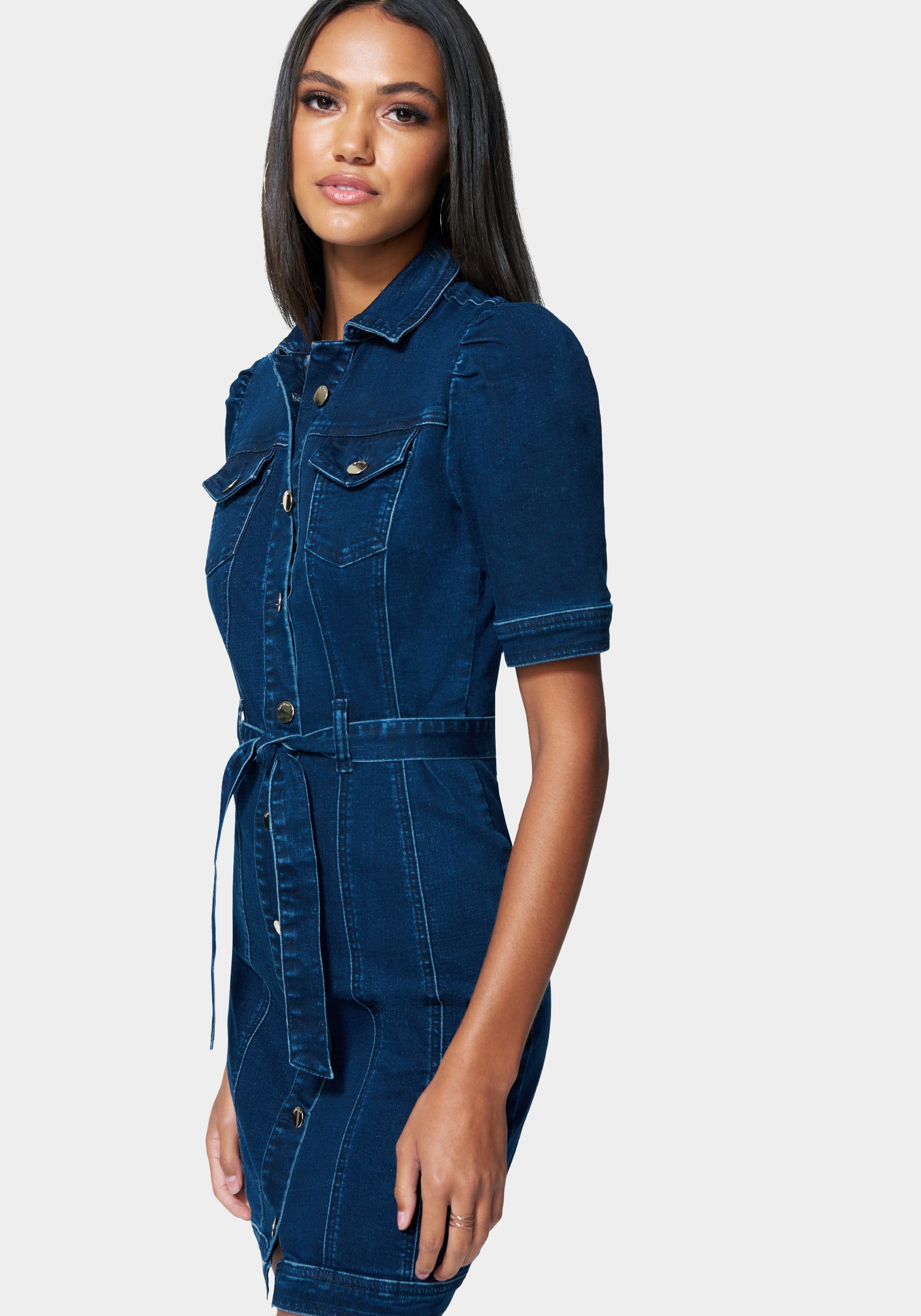 Button Detail Denim Dress