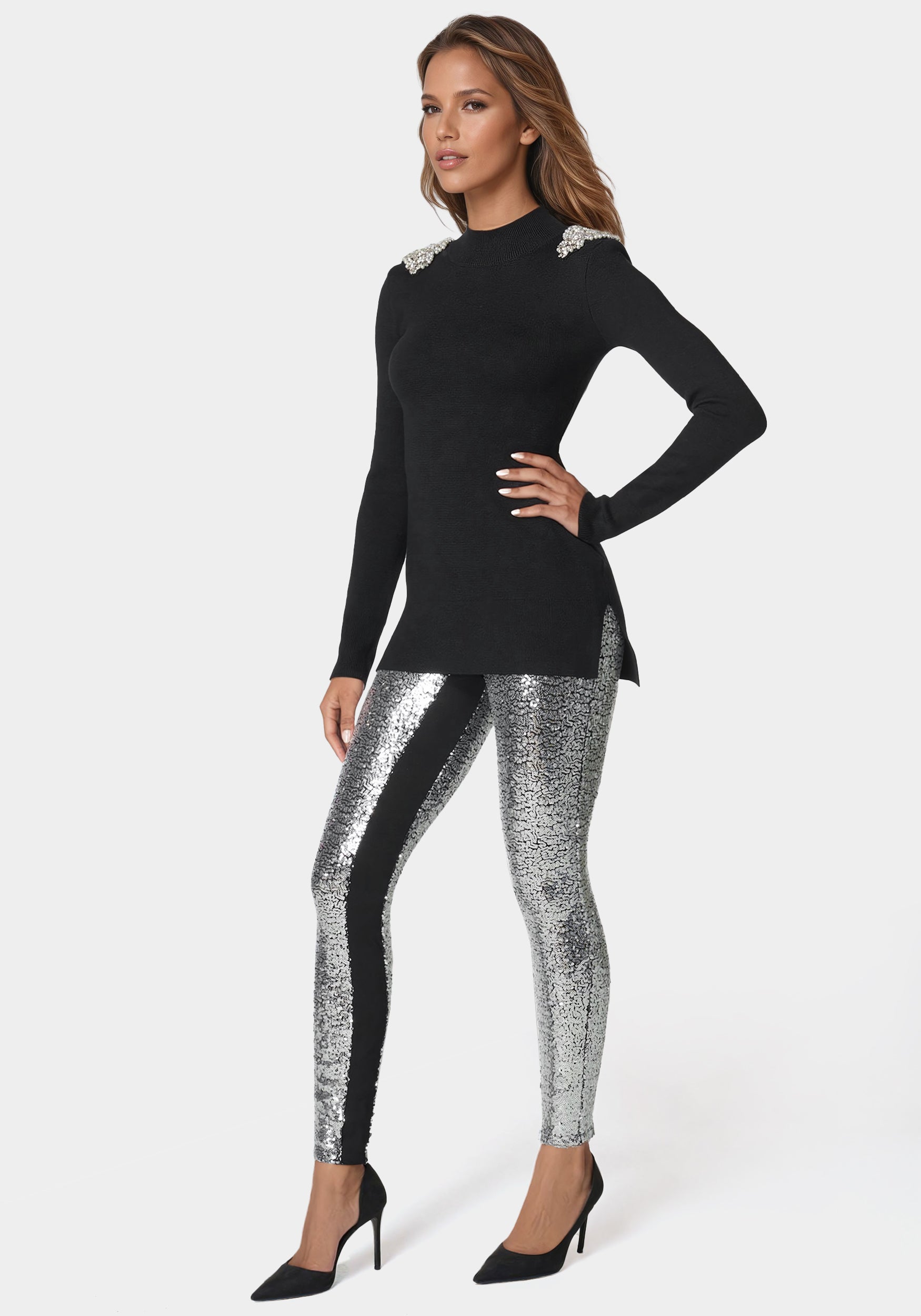 Satin Elastic Waistband Sequin Legging