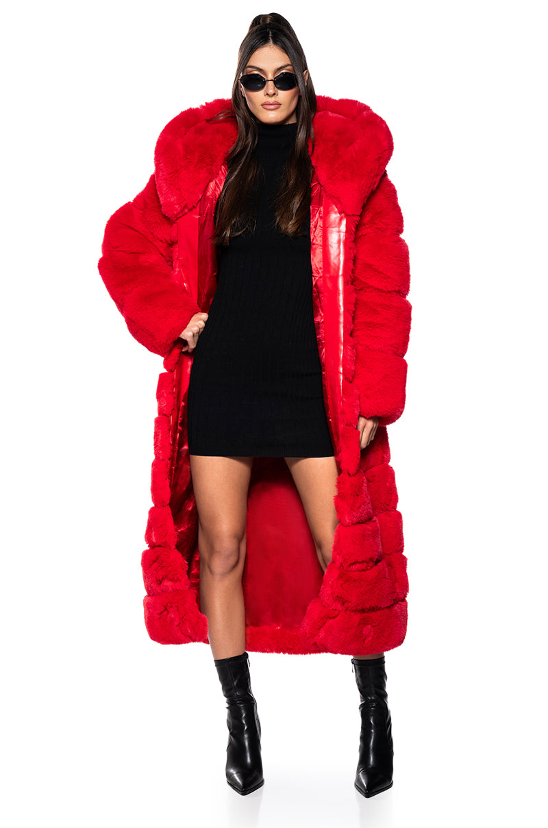 AZALEA WANG FAUX FUR PANEL HOODED TRENCH