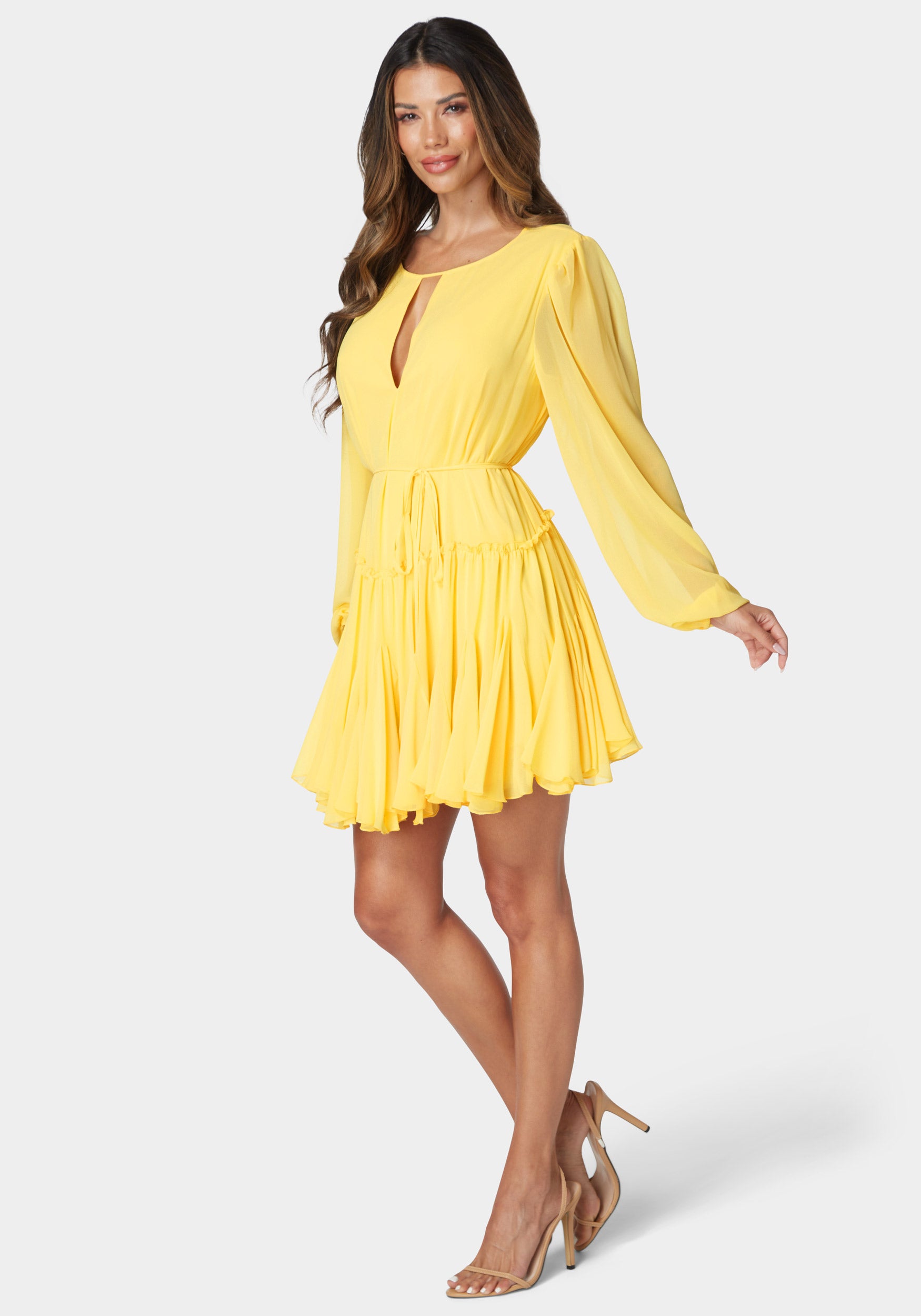 Balloon Sleeve Godet Dress