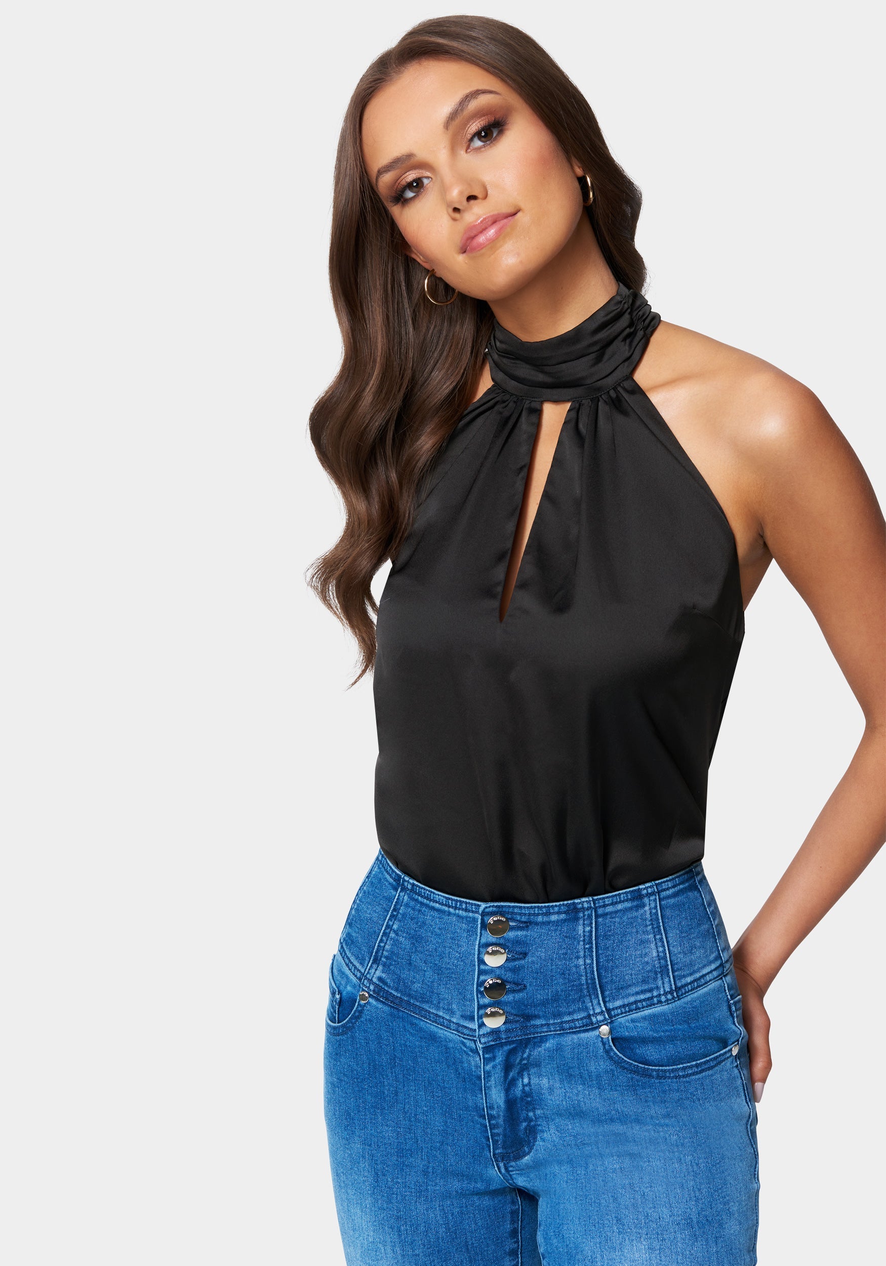 Mock Neck Keyhole Halter Bodysuit