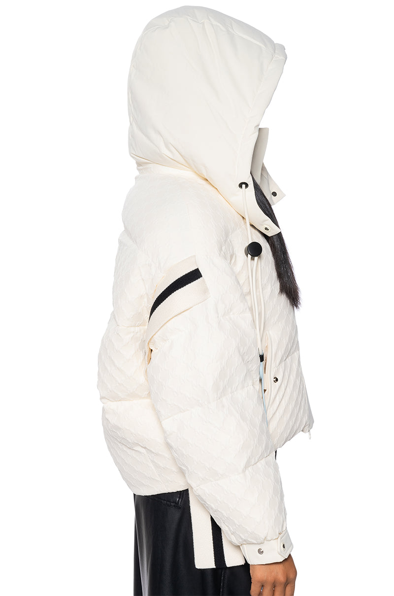 SNOWBIRD TEXTURED PUFFER COAT WITH SIDE RIBBED DETAIL