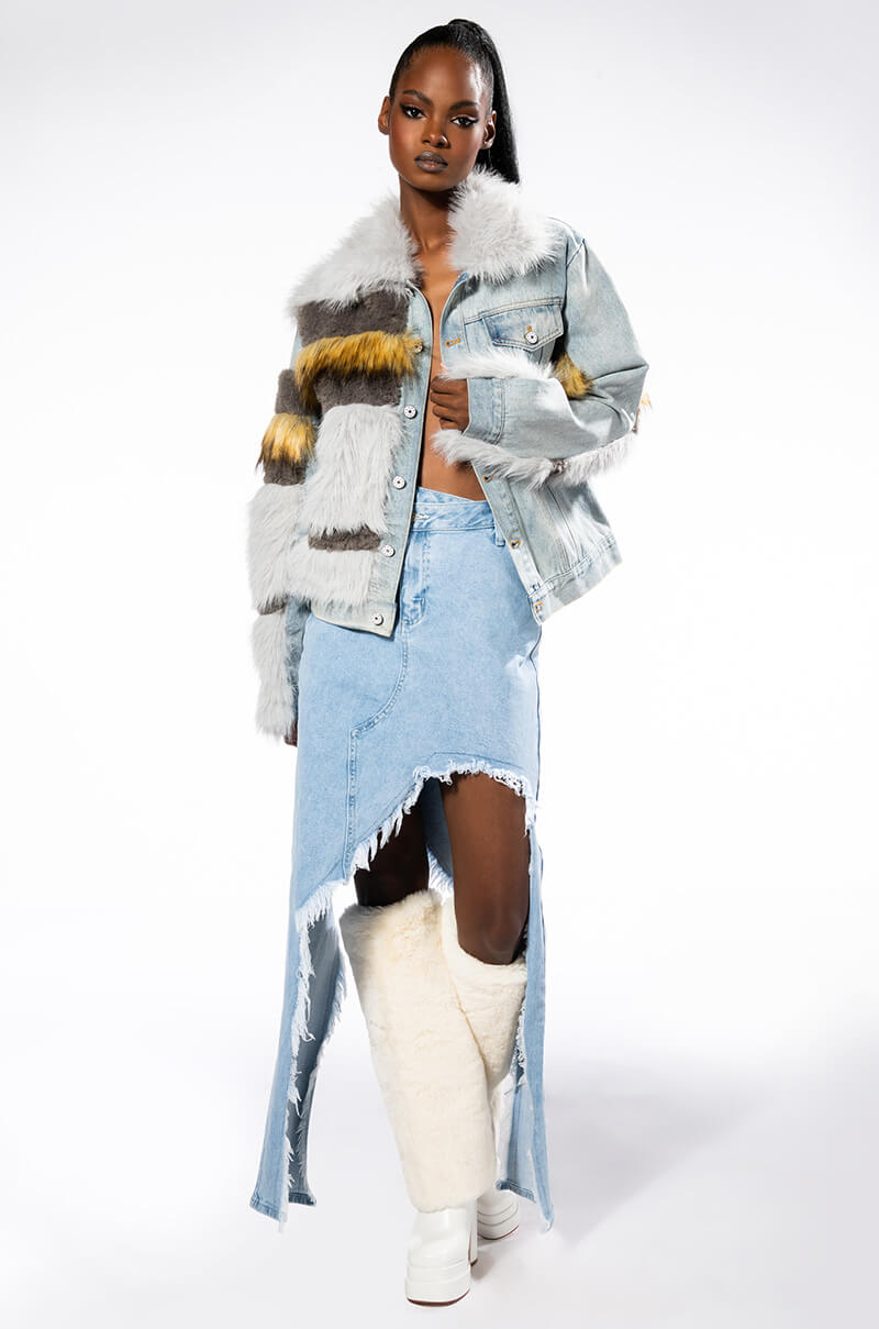 BIA FAUX FUR LAYERED DENIM