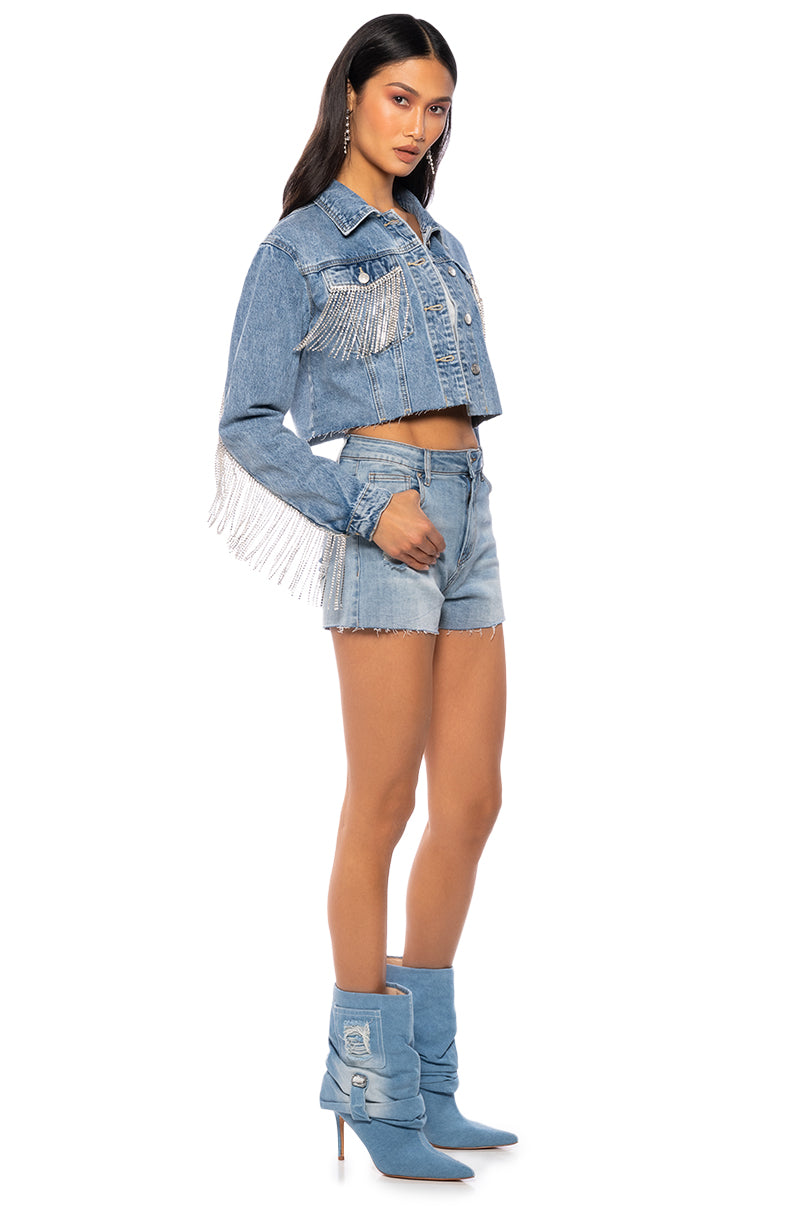 AZALEA WANG JULES DENIM WITH RHINESTONES