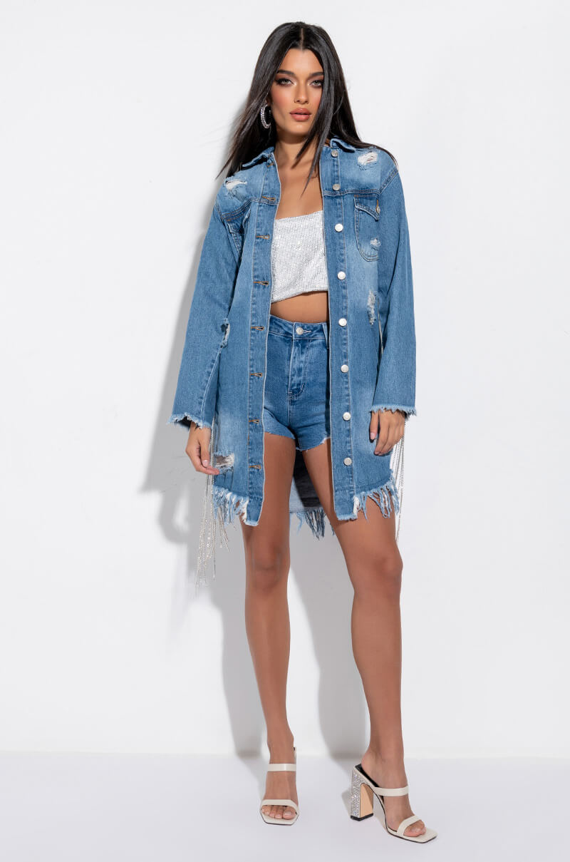 DOLLYS SIS RHINESTONE LONG DENIM JACKET