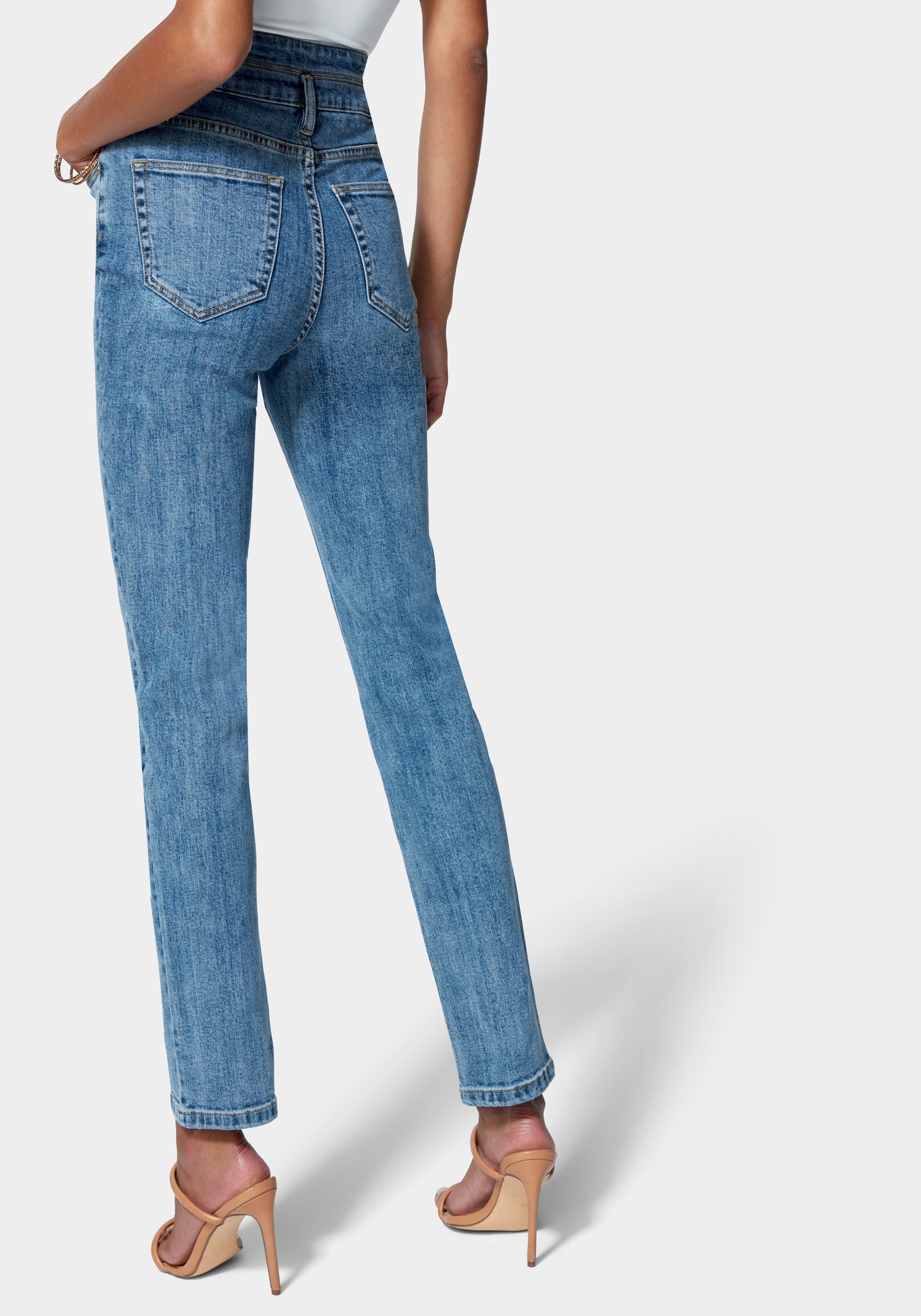 Double Tab Waist Slim Leg Jean