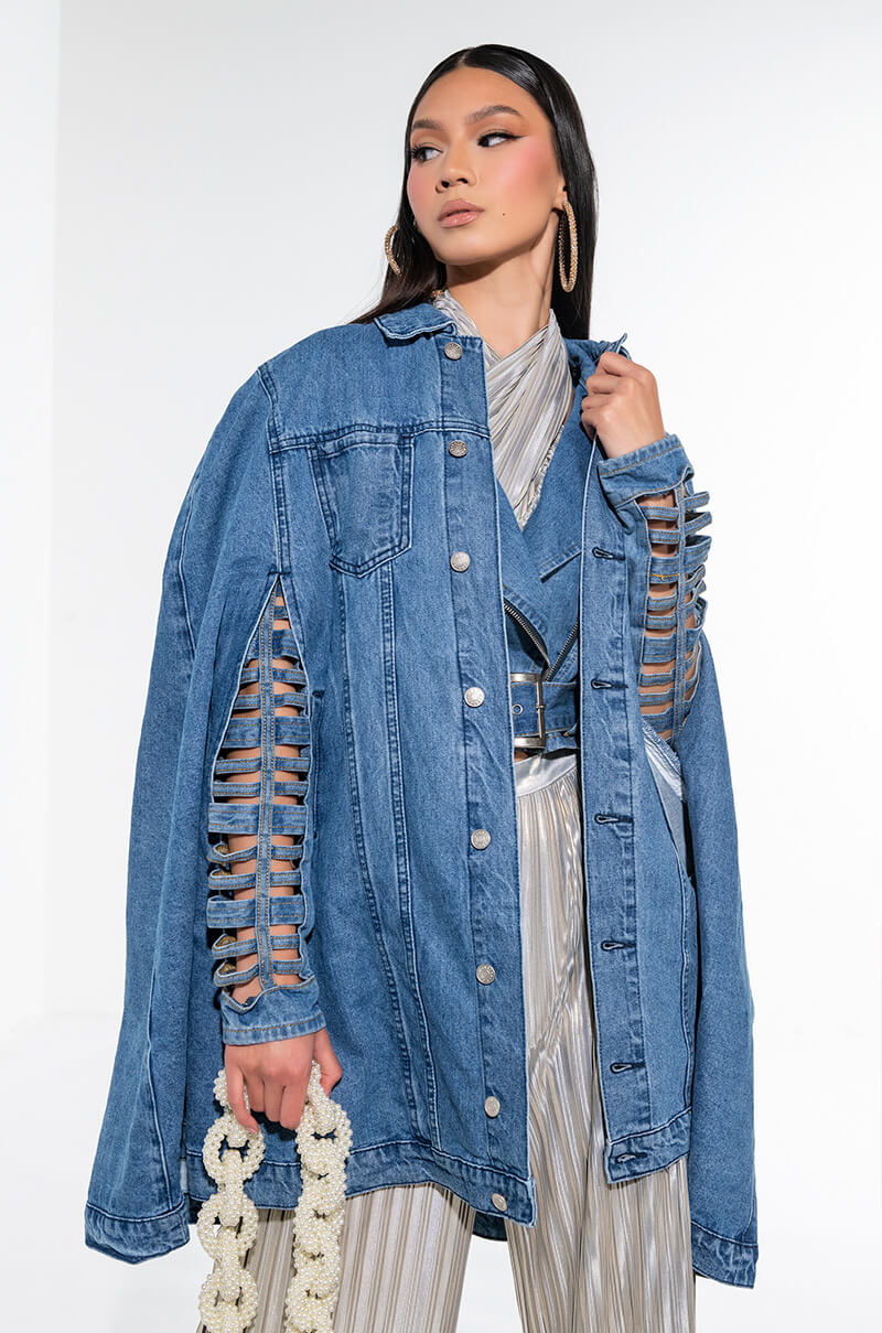 DON'T TALK LOUD DENIM TRENCH PONCHO