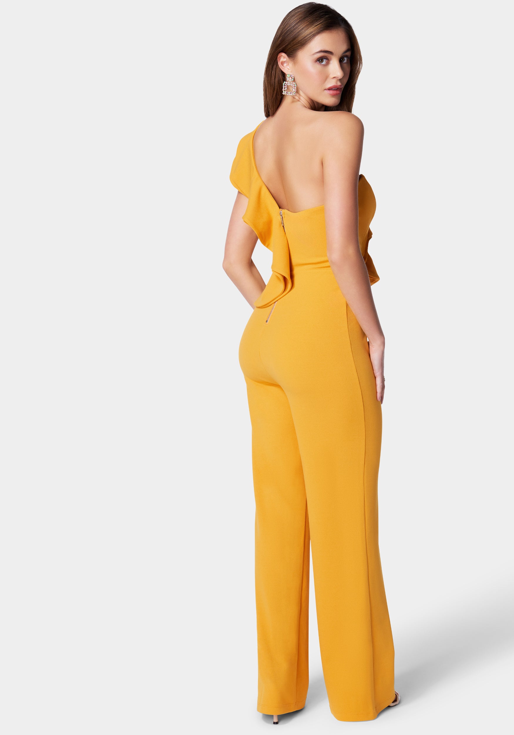 One Shoulder Ruffle Crepe Jumpsuit