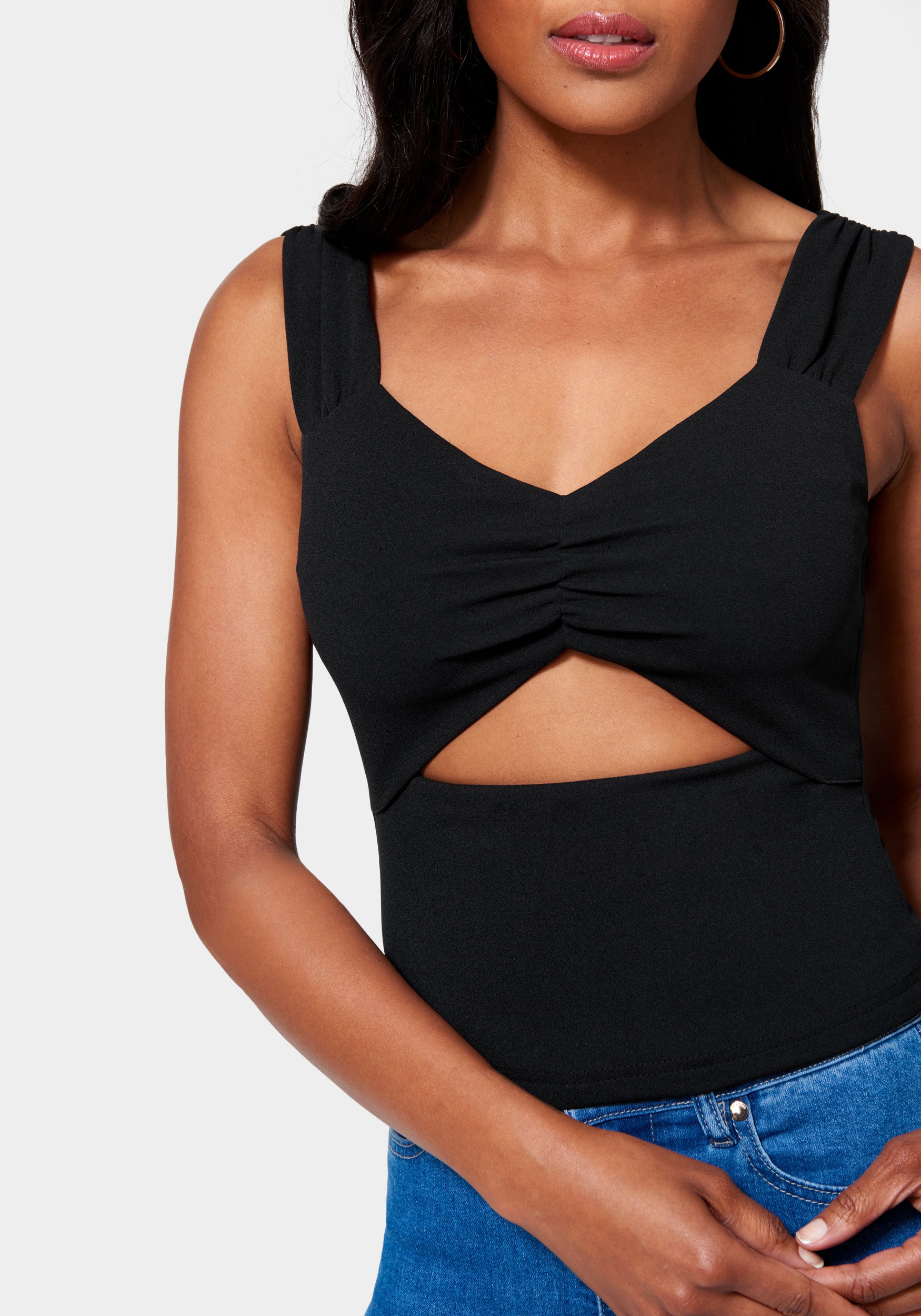 Ruched Sleeve Cutout Detail Top