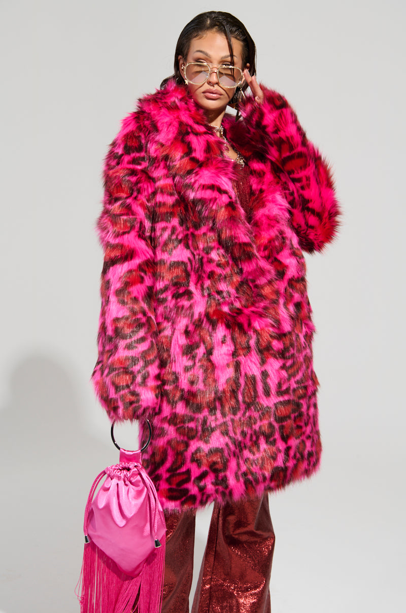 CHEETAH DYNASTY PINK MULTI FAUX FUR JACKET