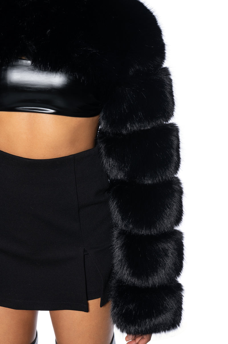 LADIES NIGHT ULTRA CROP FAUX FUR JACKET