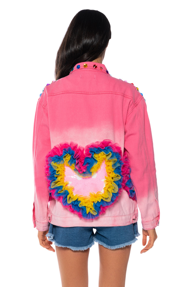 RAINBOW ROAD EMBELLISHED DENIM JACKET