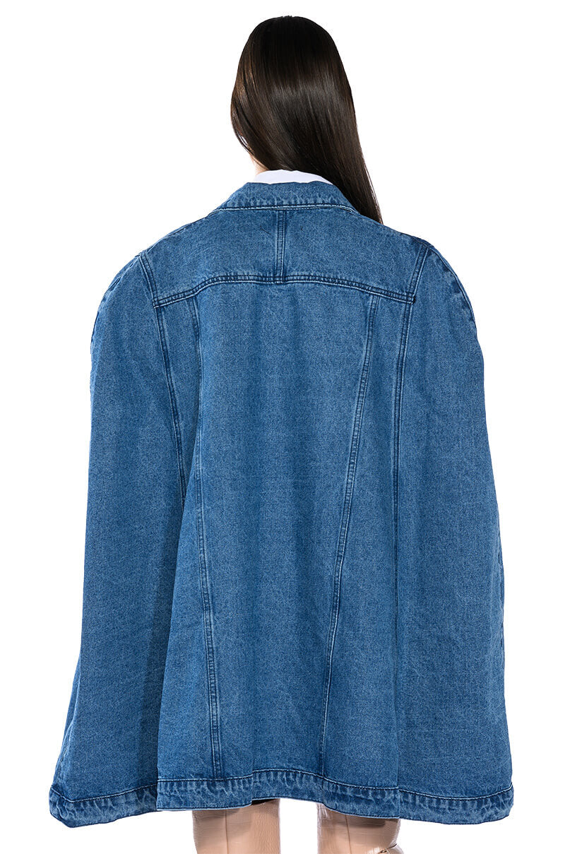 DON'T TALK LOUD DENIM TRENCH PONCHO