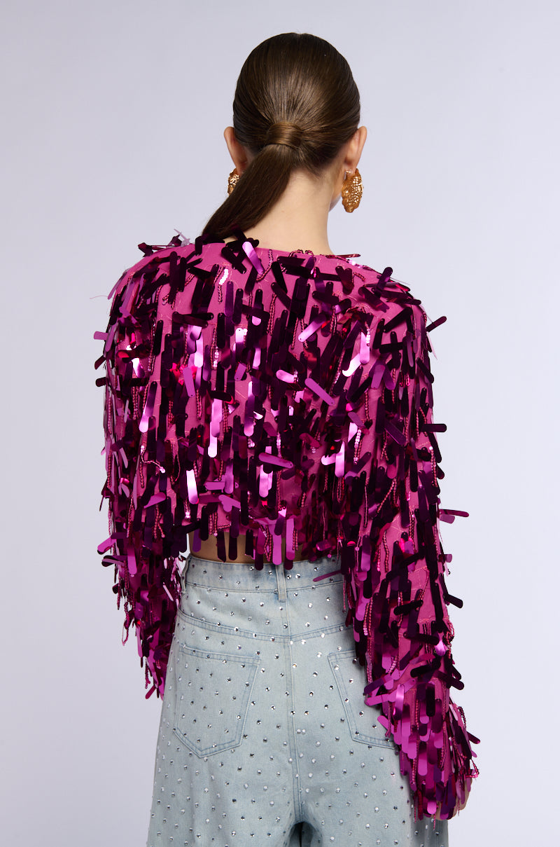 SEQUIN COVER UP JACKET IN PINK