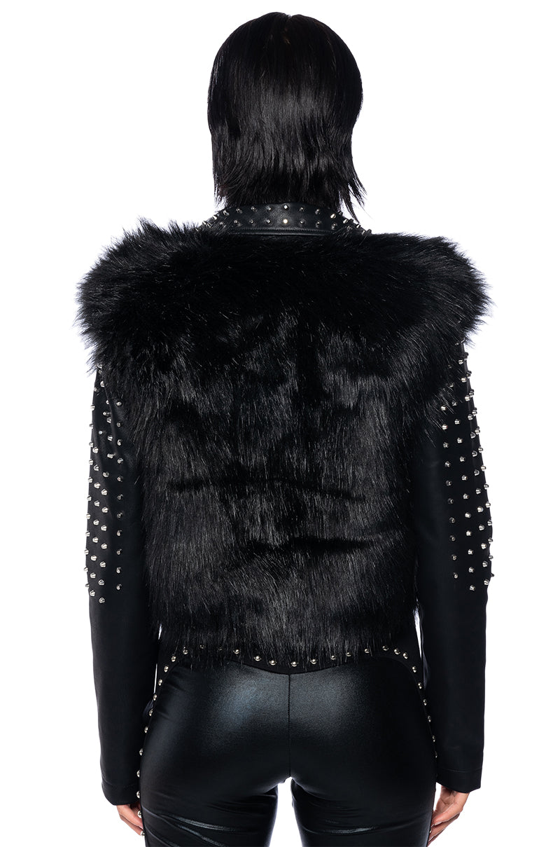 EMMS STUDDED FAUX FUR JACKET