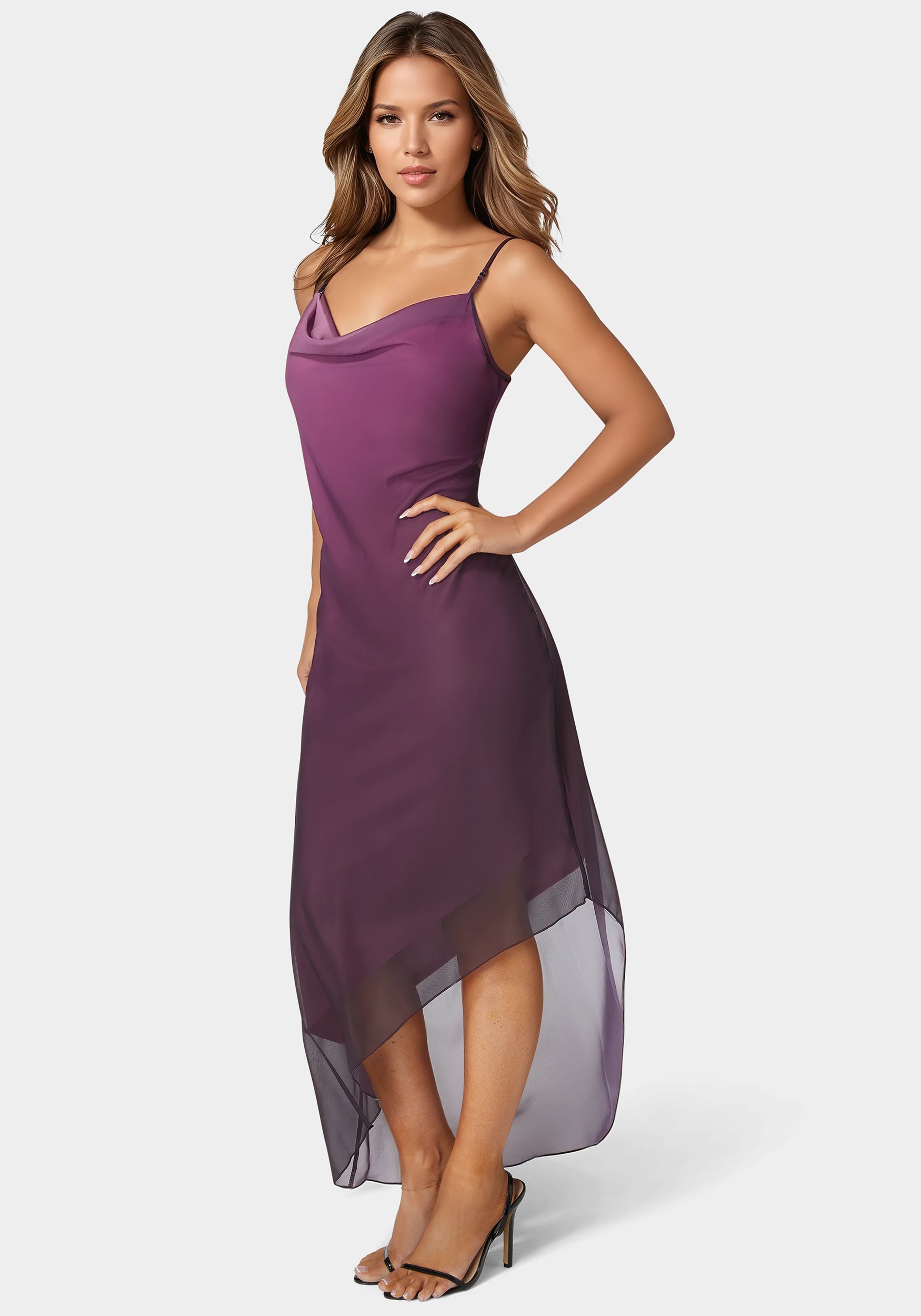 Ombre Chiffon Cowl Dress