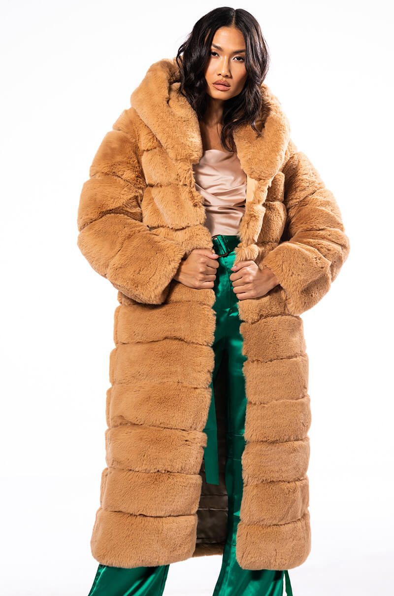 AZALEA WANG FAUX FUR PANEL HOODED TRENCH