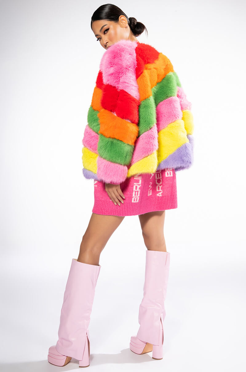 JAYLEY BRAND FAUX FUR RAINBOW JACKET