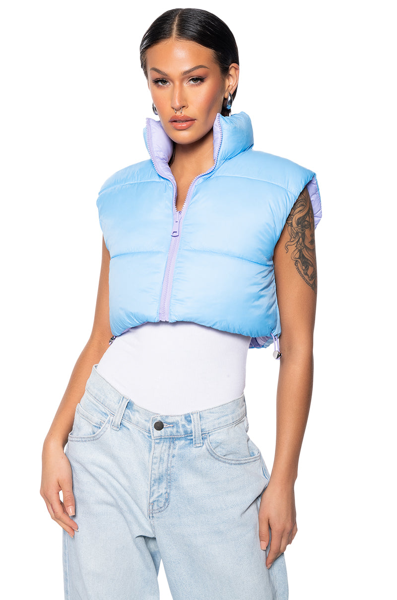 TAYLOR SAID CROP PUFFER VEST IN PURPLE