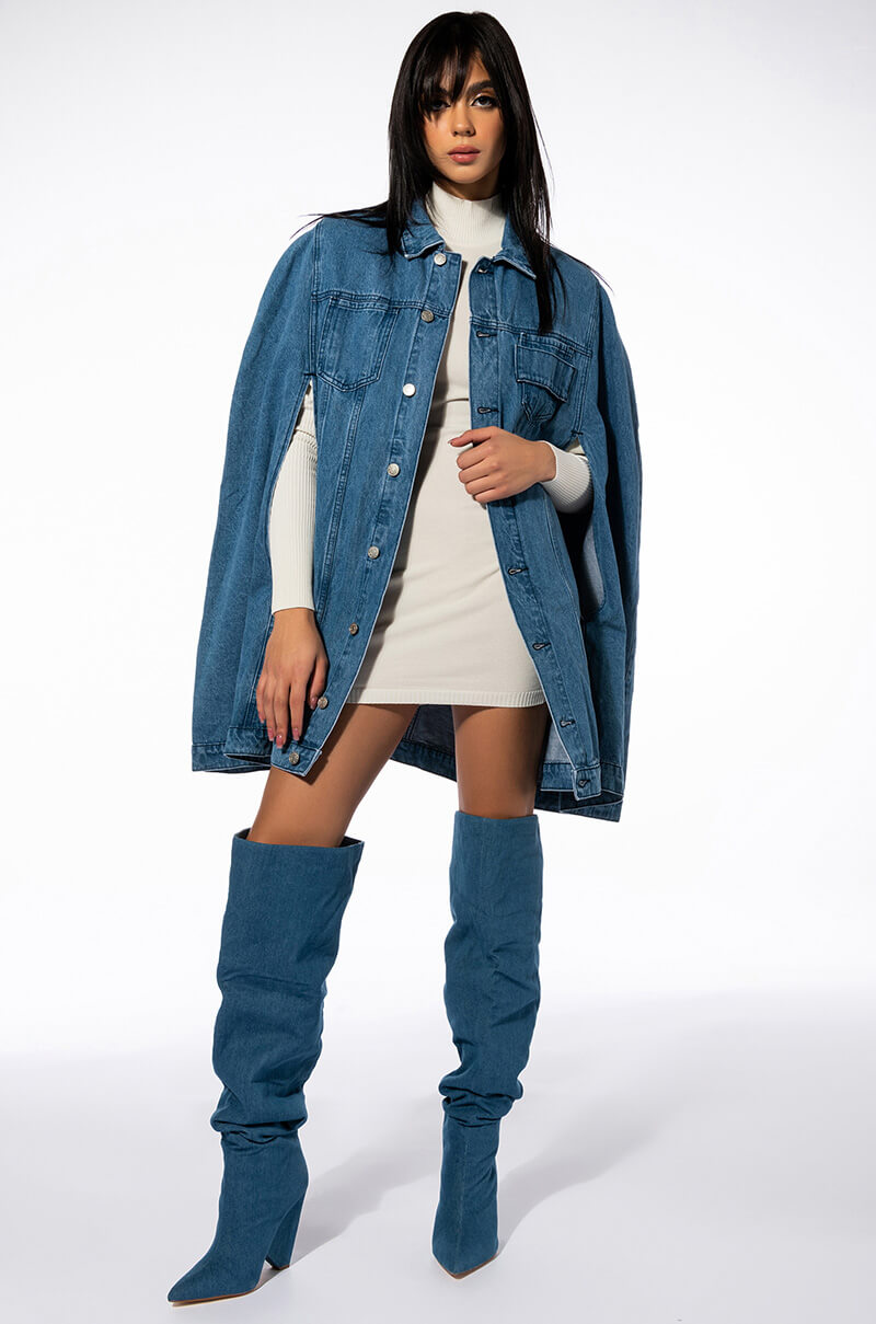 DON'T TALK LOUD DENIM TRENCH PONCHO