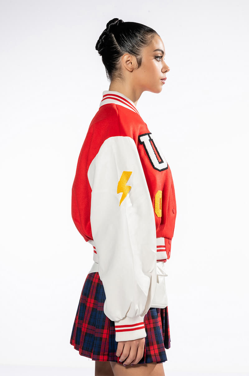 DOUBLE U PATCH WORK VARSITY BOMBER