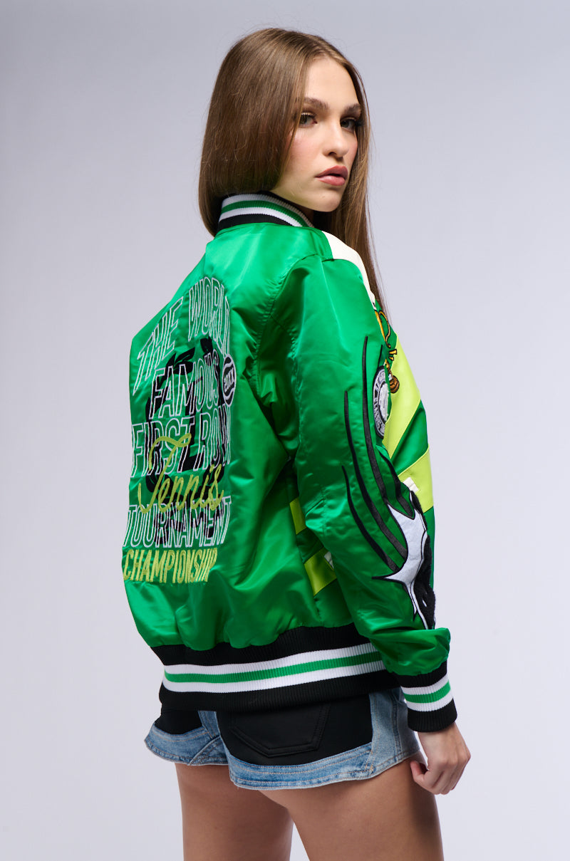 FIRST ROW SEAT COLOR BLOCK BOMBER JACKET IN GREEN