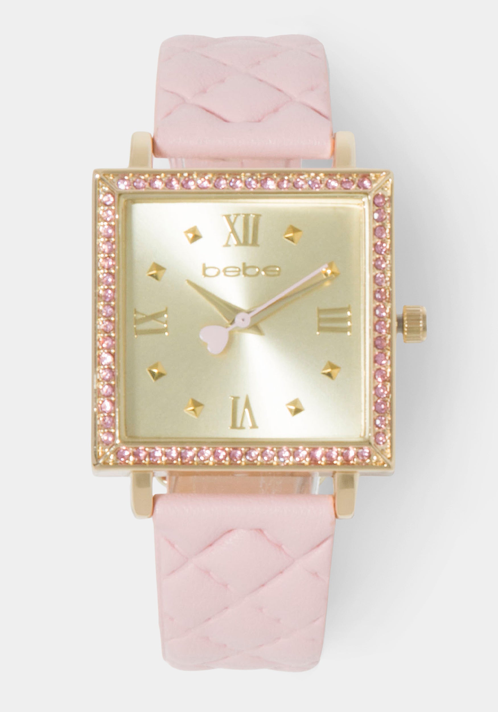 Baby Pink Quilted Strap Watch With Crystal Bezel