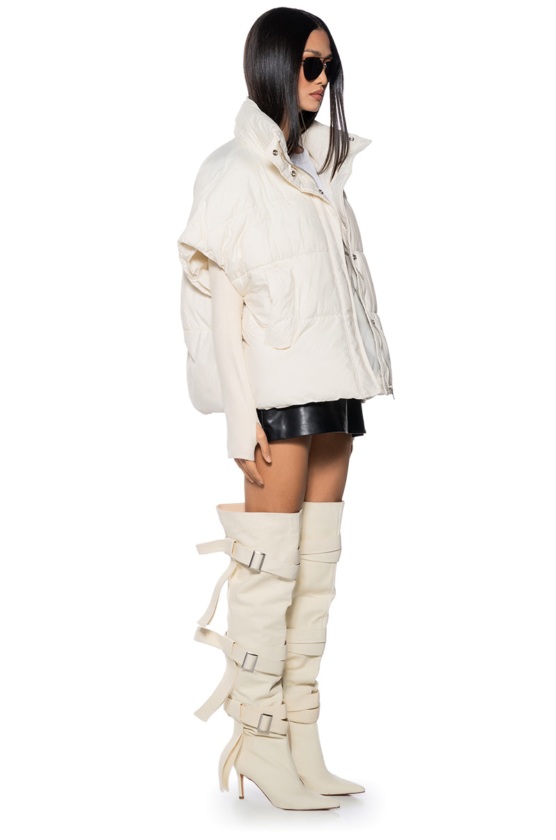 DO IT FOR FUN PUFFER RIB SLEEVE COAT