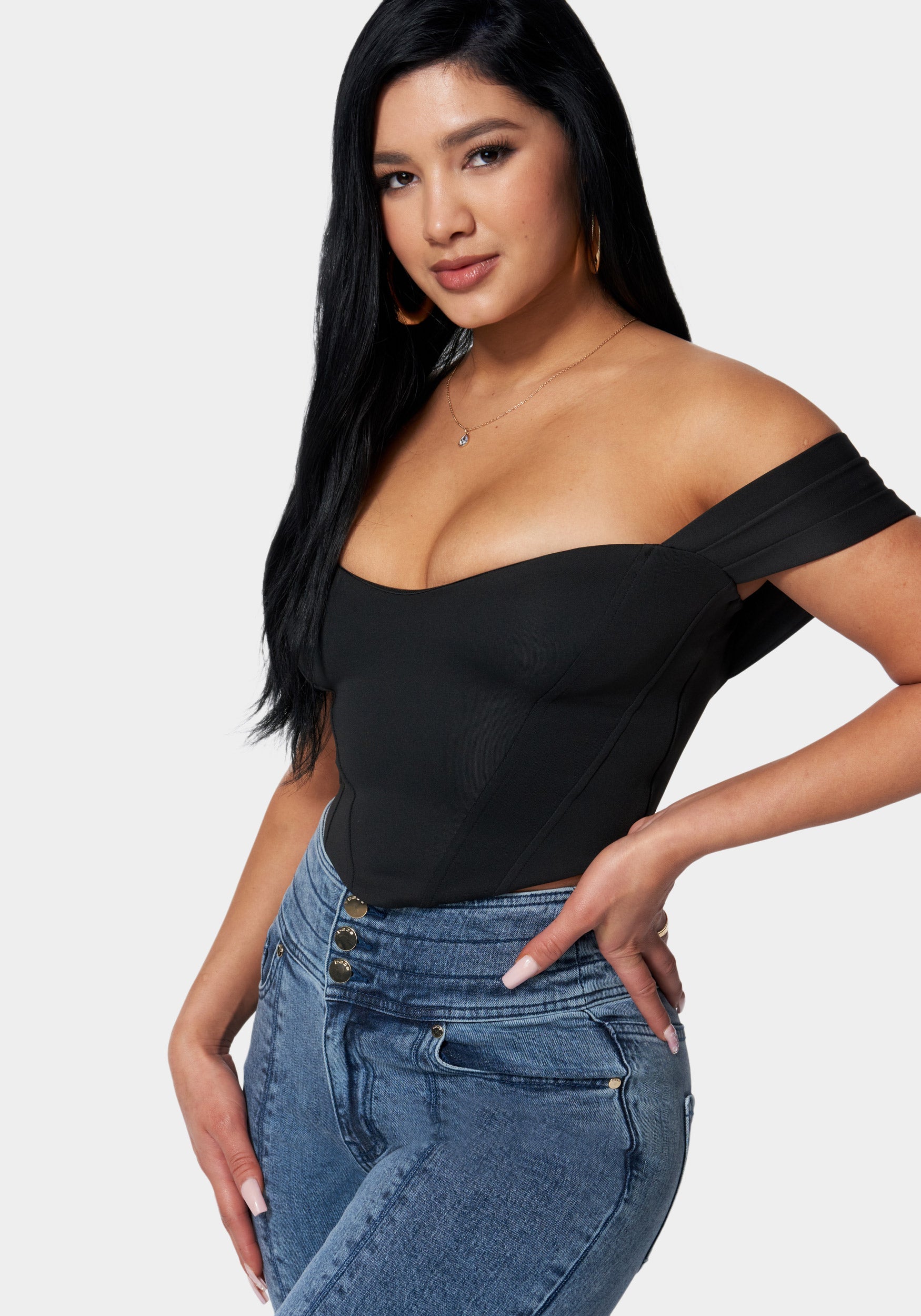 Scuba Corset Cold Shoulder Top