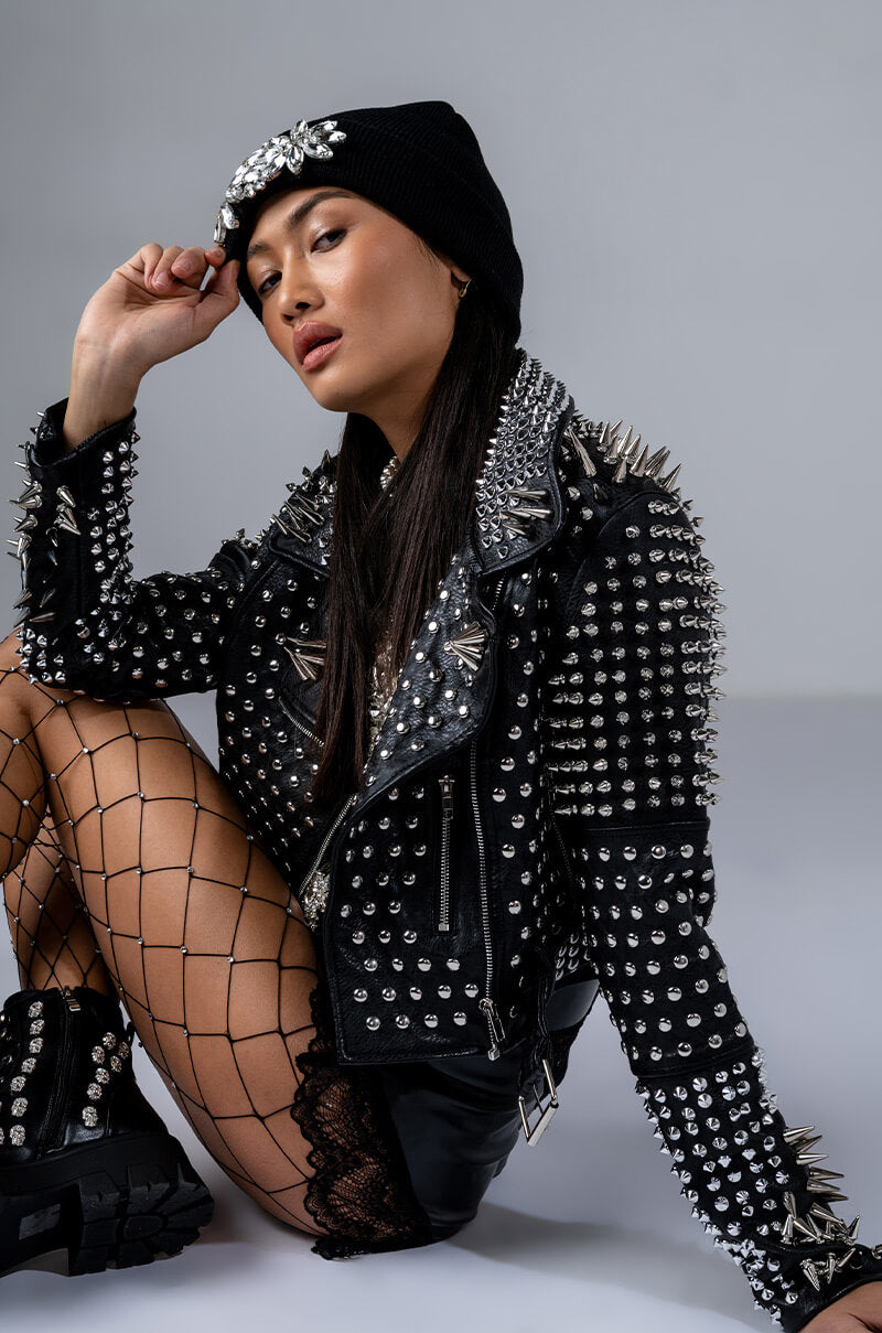 AZALEA WANG ALL OUT LUCIFER STUD MOTO JACKET