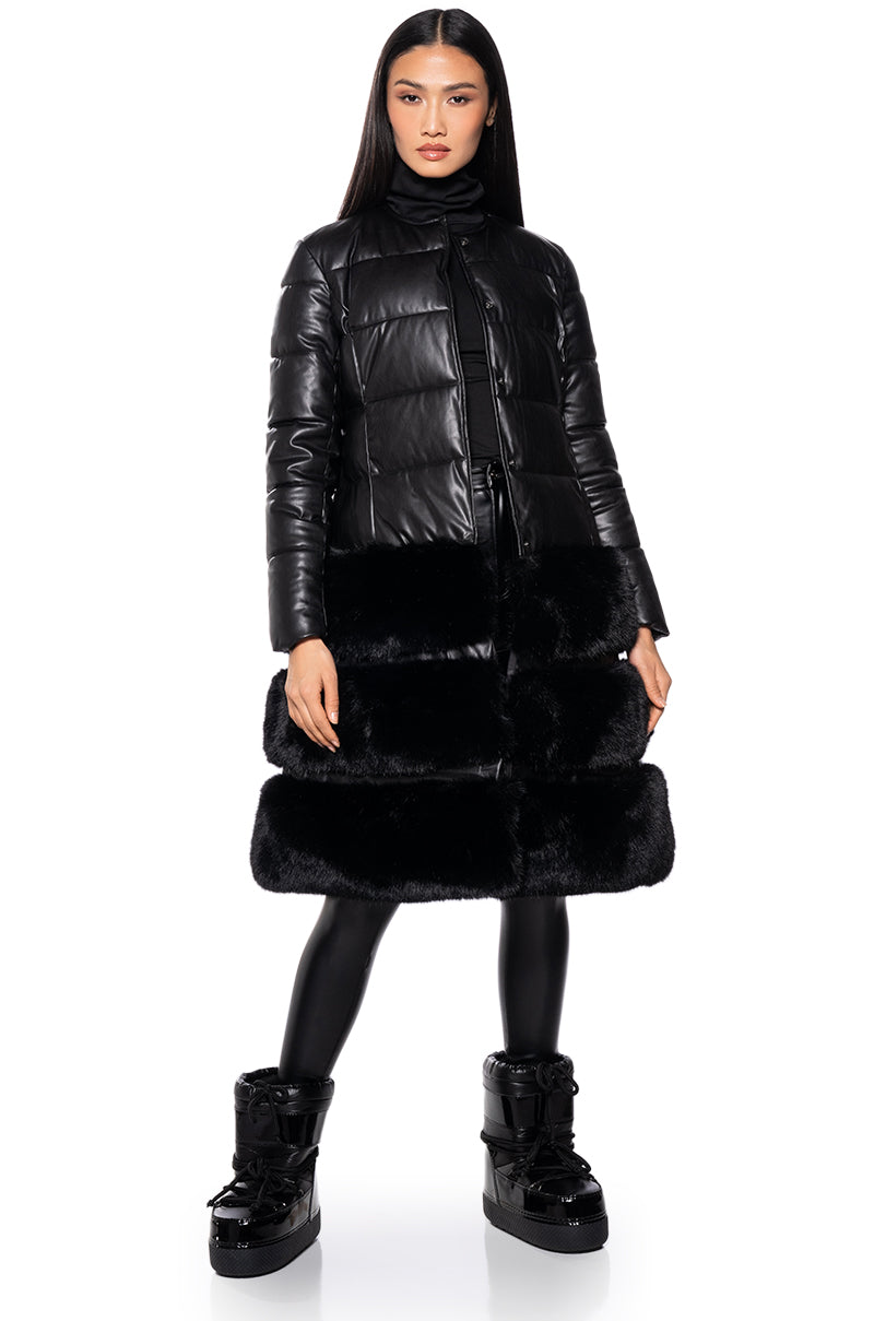 TWIRL HYBRID DRESSY TRENCH WITH FAUX FUR