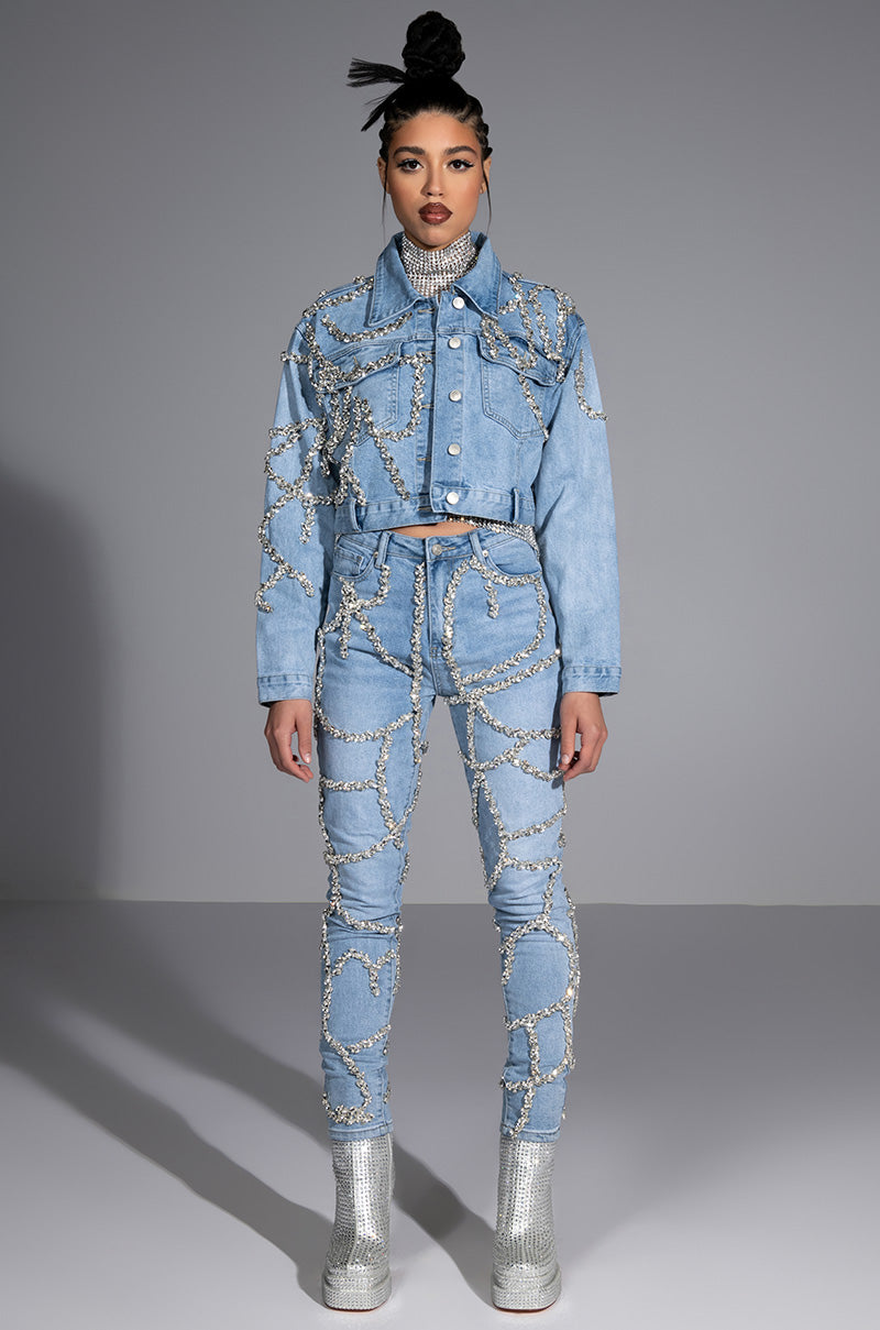 MAKE A WISH RHINESTONE EMBELLISHED DENIM JACKET