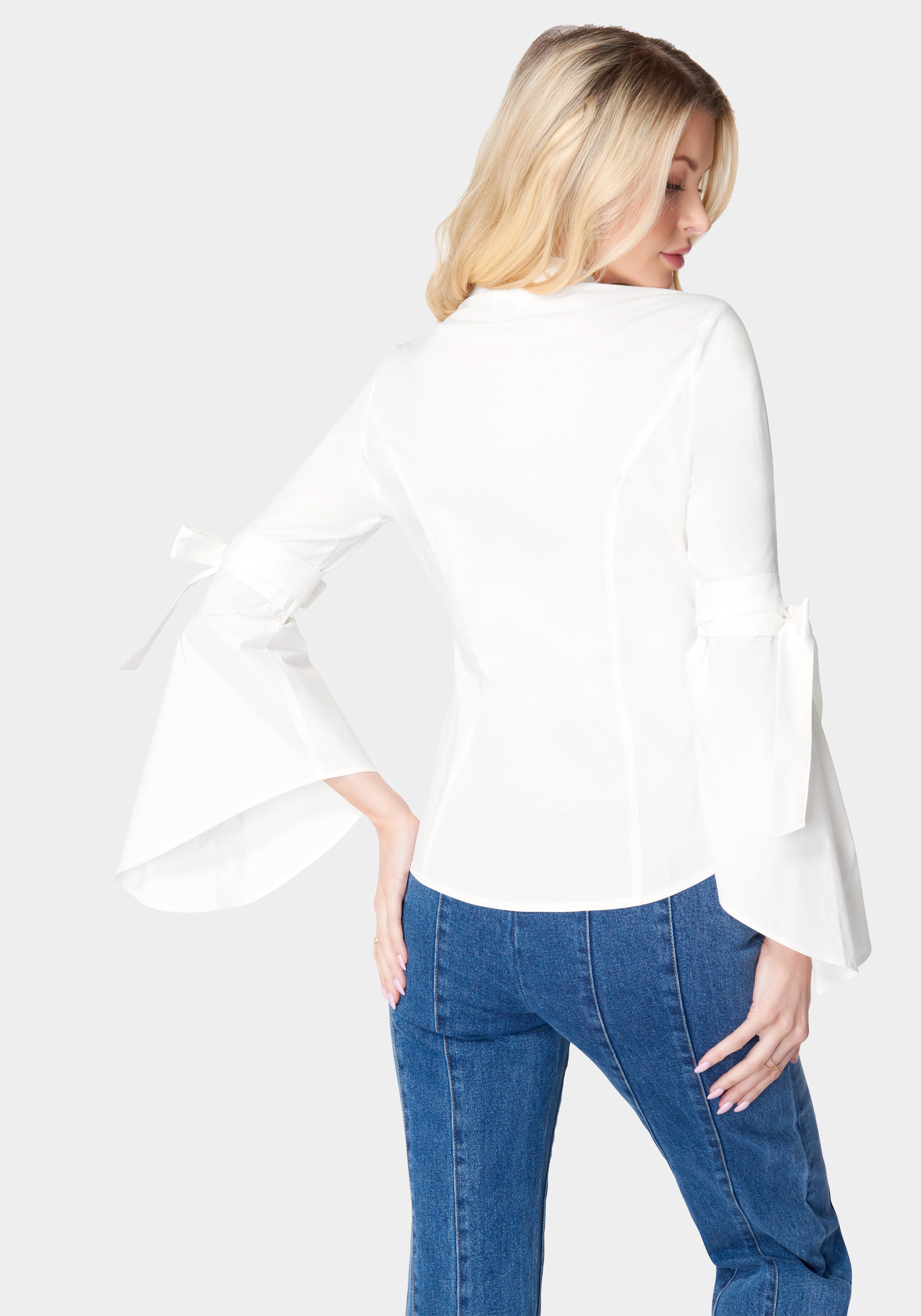 Button Down Bell Sleeve Poplin Blouse