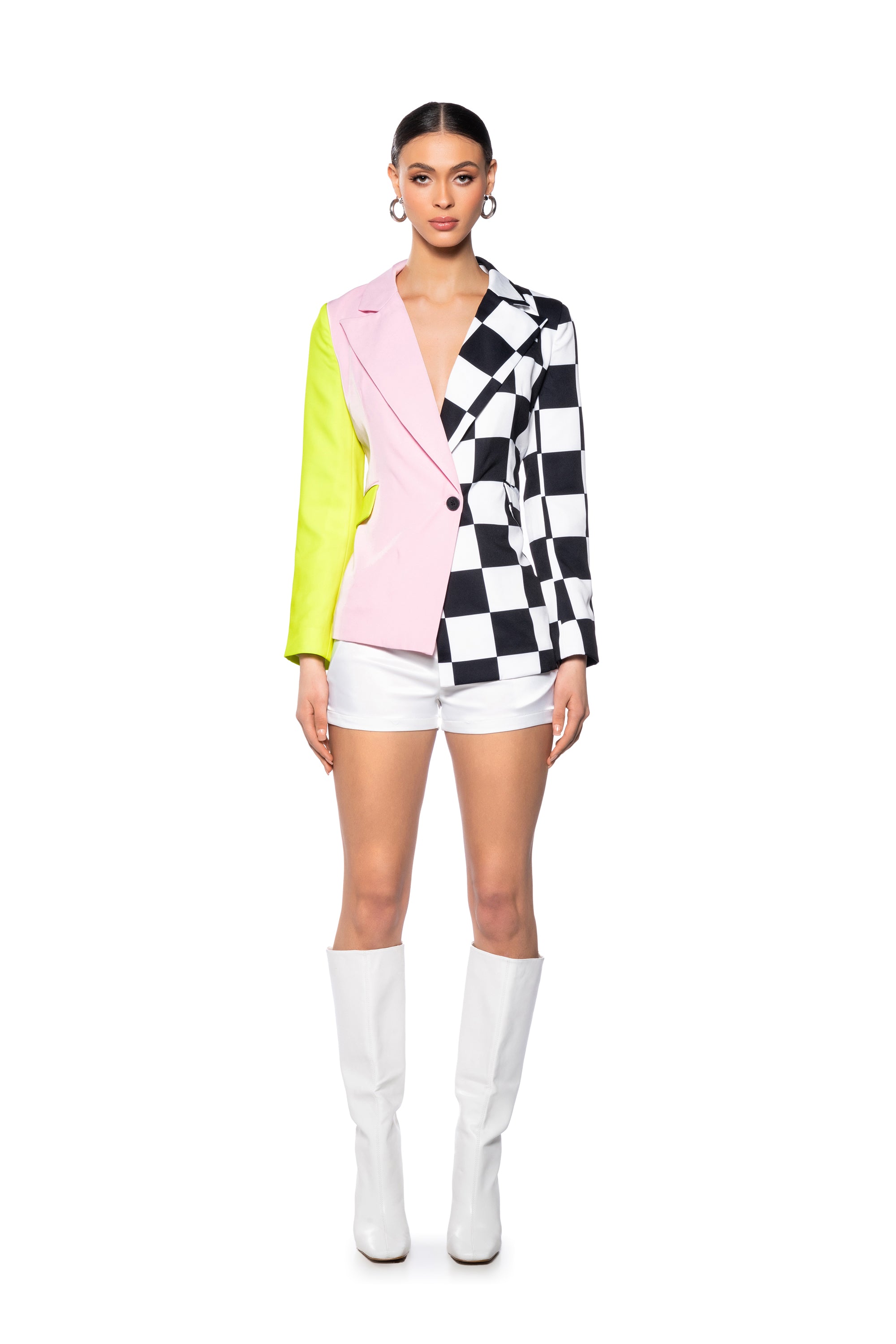 MET READY COLOR BLOCK BLAZER WITH CHECKERS