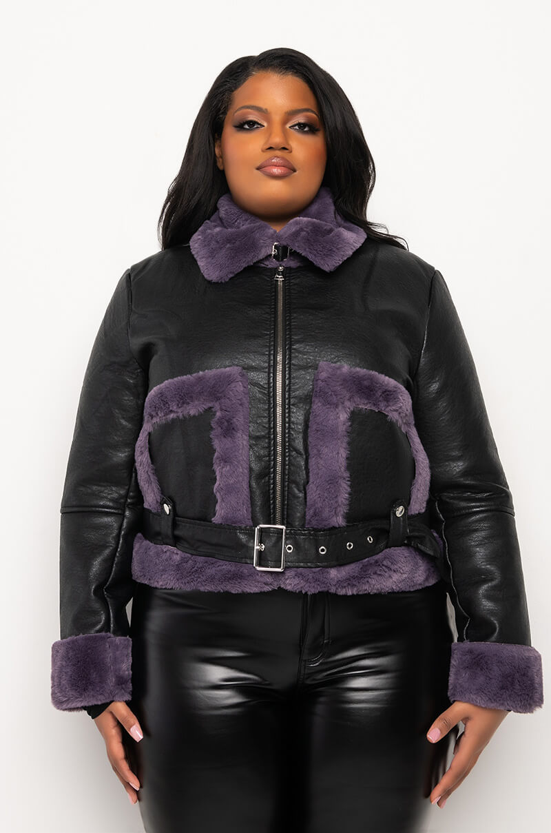 PLUS AZALEA WANG PALOMA BONDED FUR PU JACKET