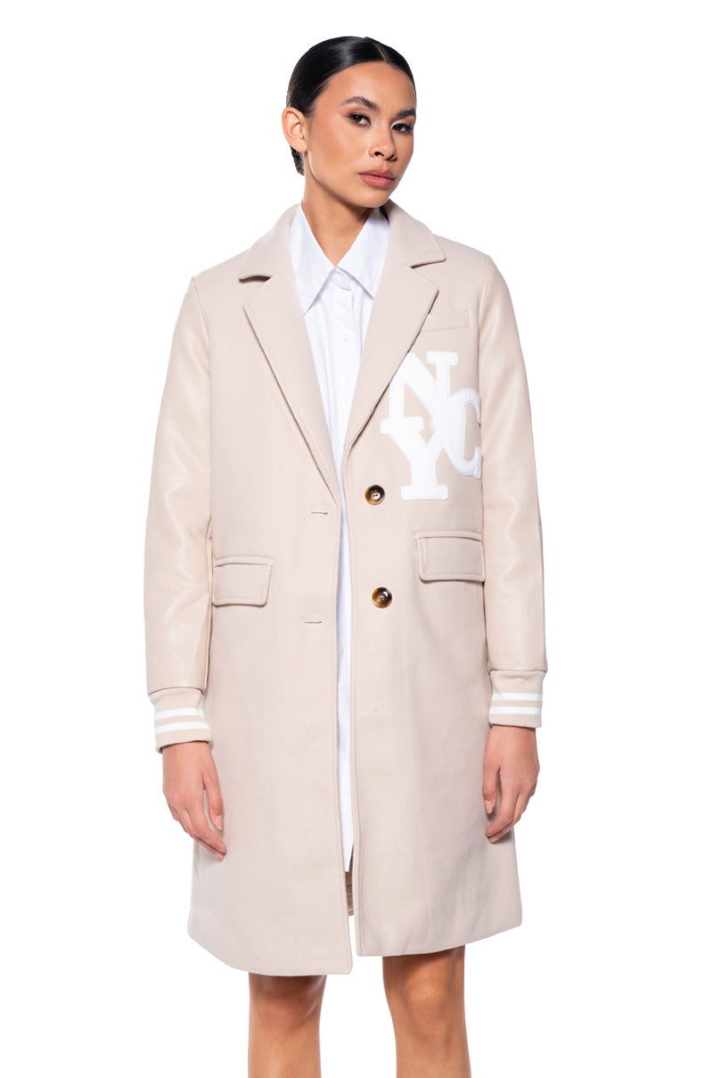 BRENTWOOD VARSITY TRENCH JACKET IN IVORY