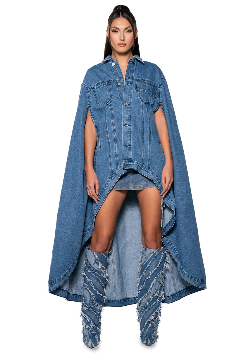 DON'T TALK LOUD MAXI DENIM PONCHO