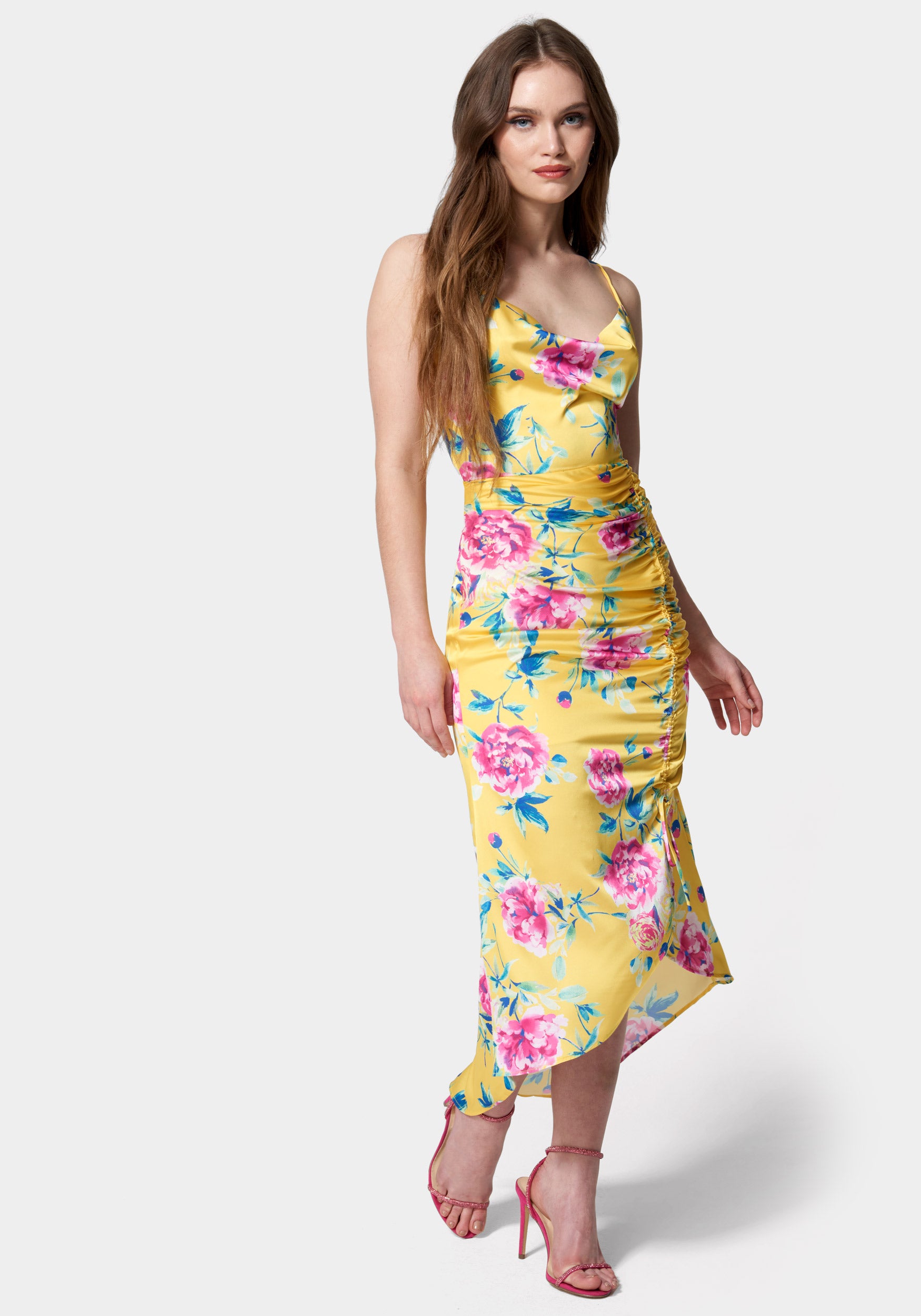 Hi Lo Ruched Midi Dress