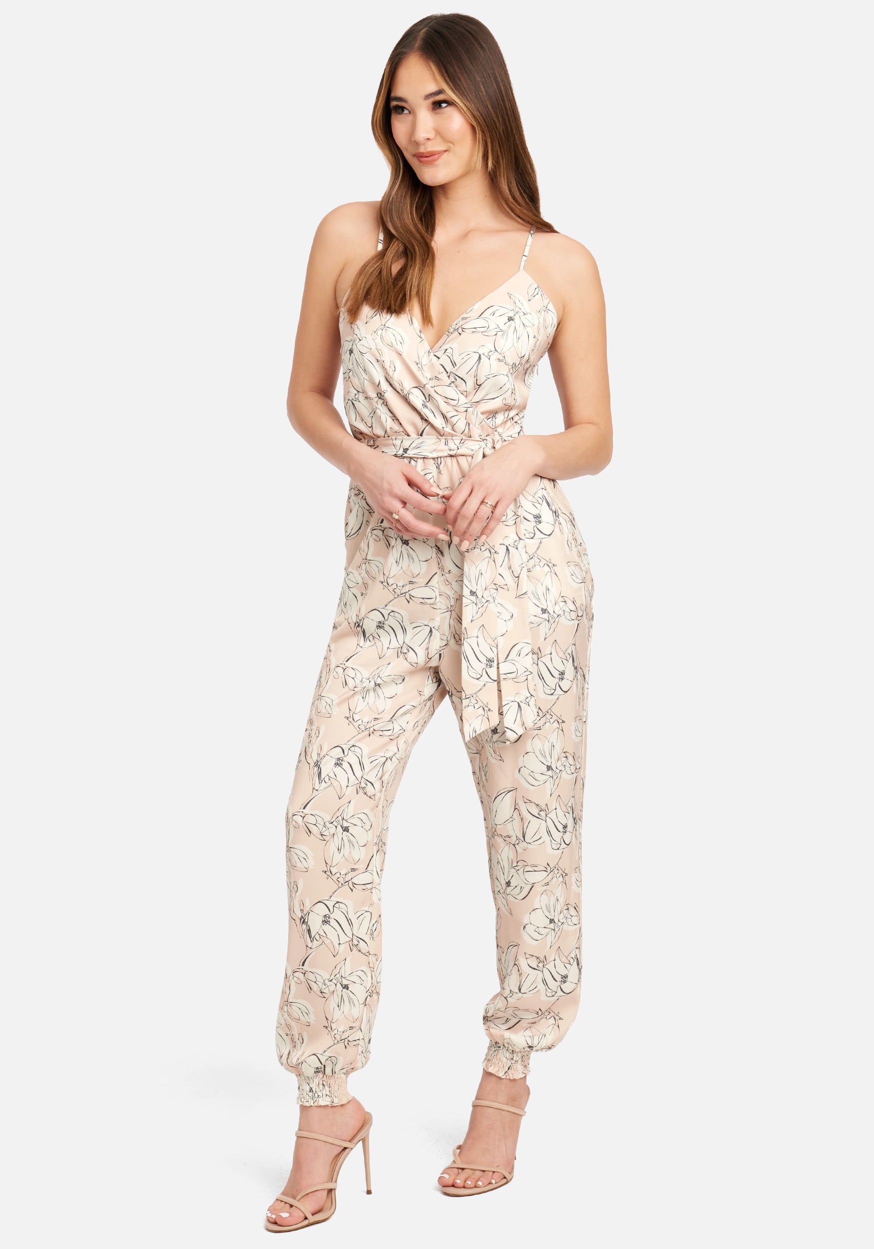 Printed Satin Wrap Top Jumpsuit