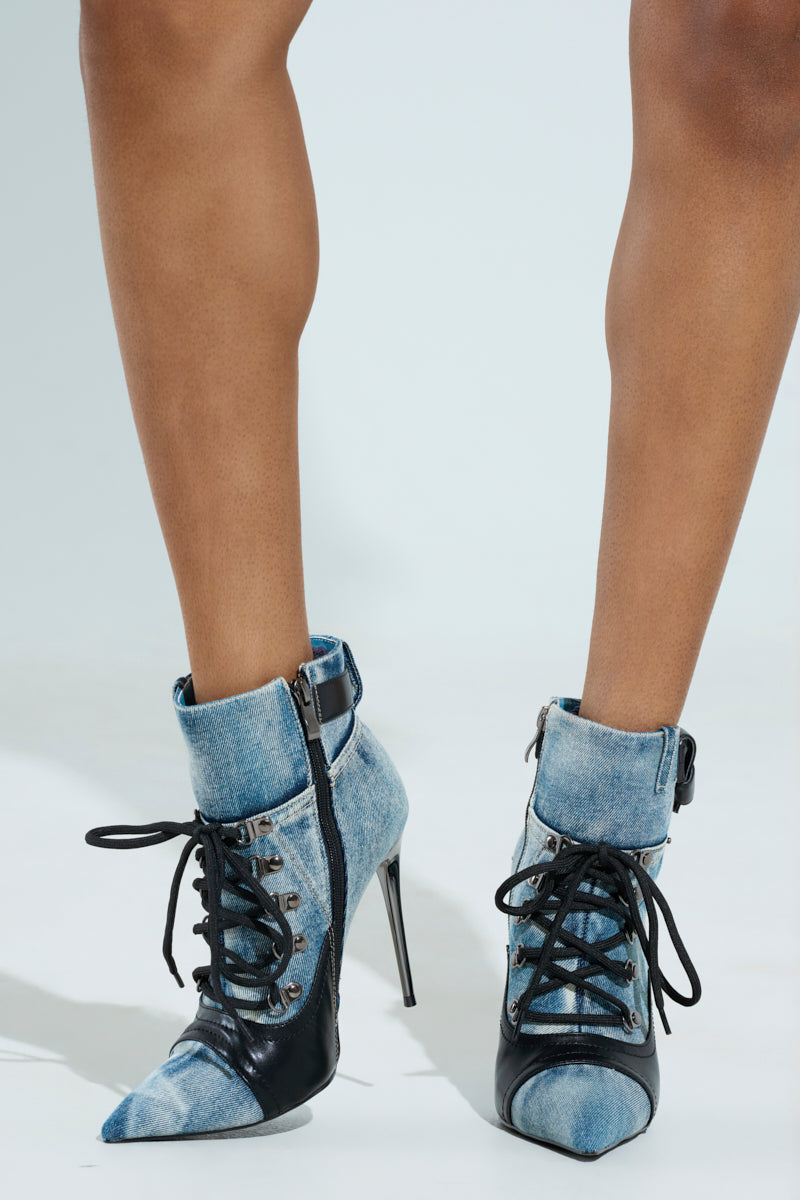 AZALEA WANG BLANCHE DENIM STILETTO BOOTIE