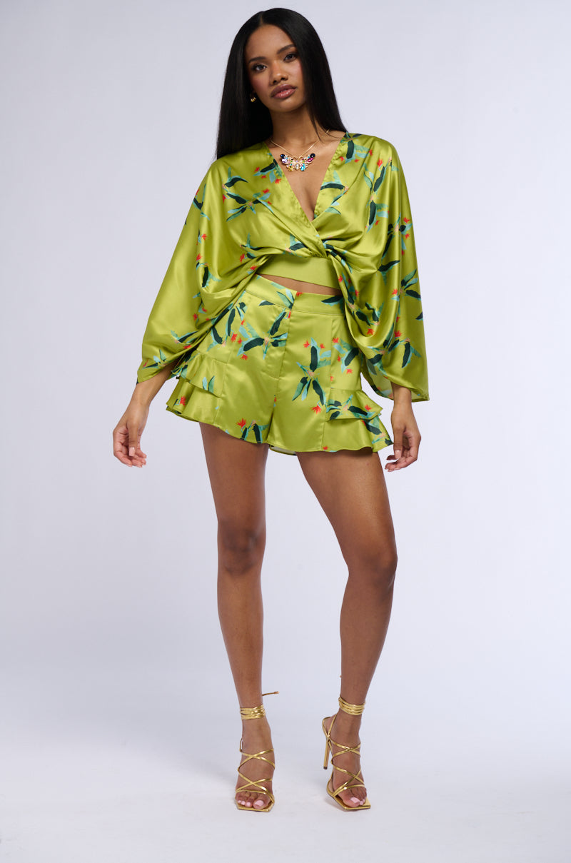 WE MEET AGAIN SATIN BLOUSE IN GREEN MULTI