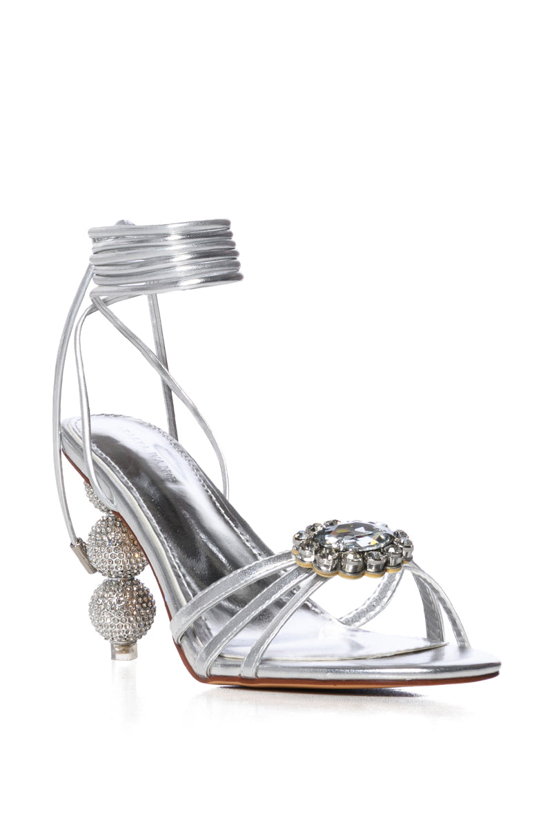 AZALEA WANG AUBRIELLE SILVER NOVELTY HEEL SANDAL