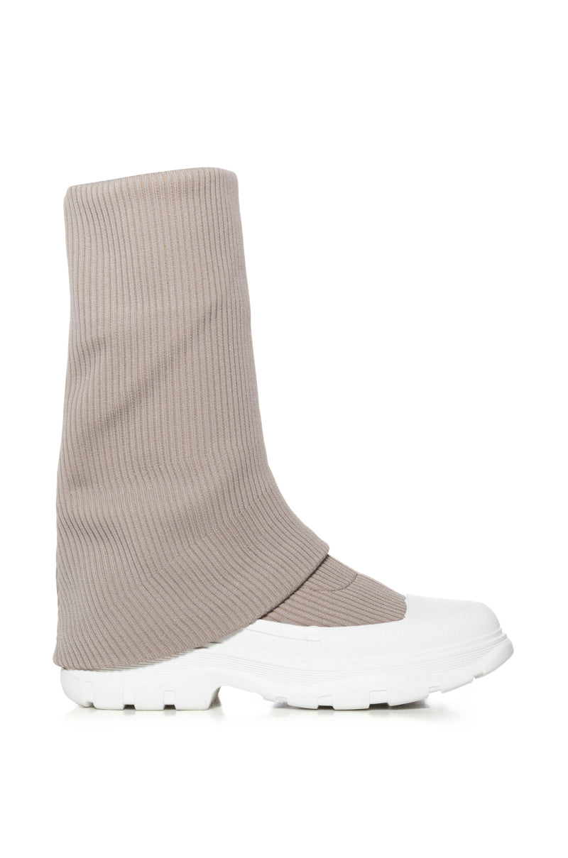 AZALEA WANG FILLIPA RIBBED KNIT SNEAKER BOOT IN BROWN