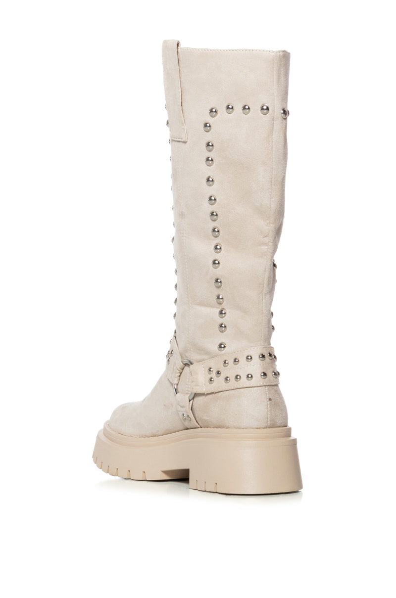 AZALEA WANG SUNDERLAND BEIGE FAUX SUEDE BOOTIE