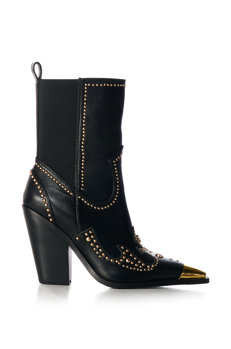 AZALEA WANG TORRIN BLACK EMBELLISHED WESTERN BOOTIE