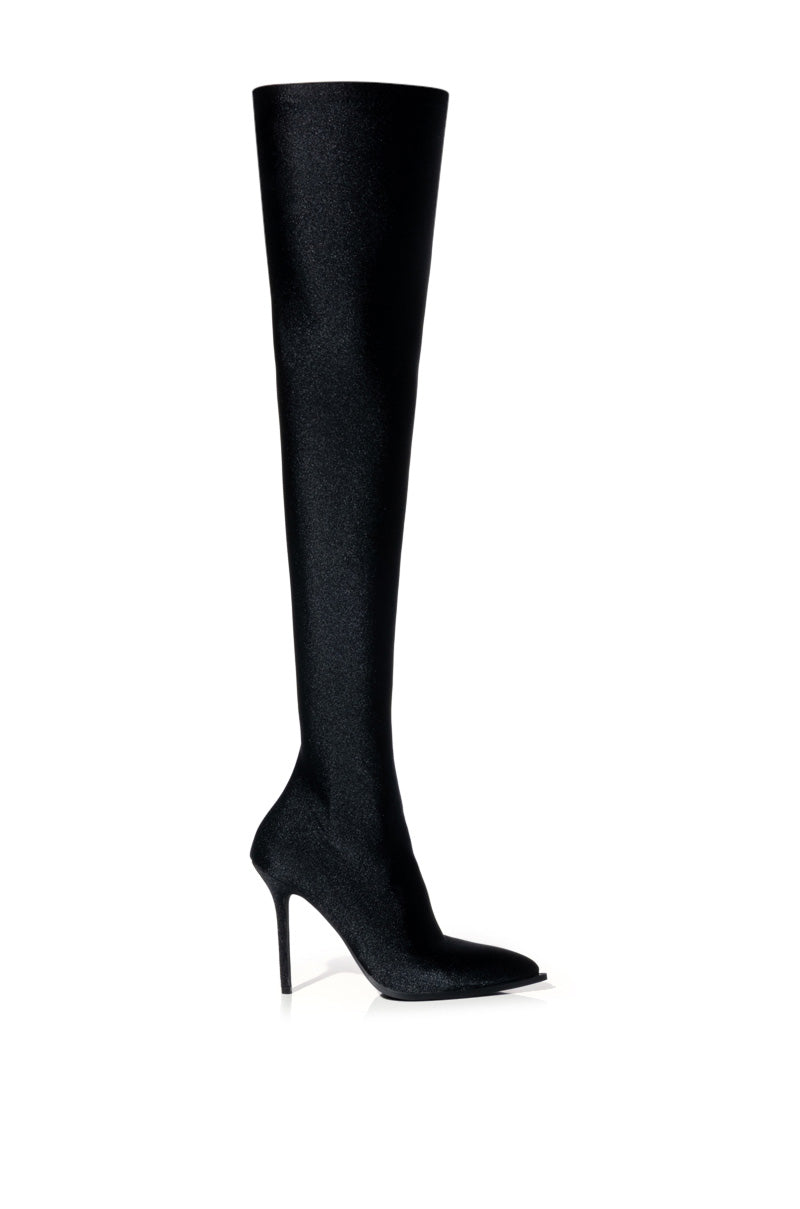 AZALEA WANG STAR STRETCH NEW LEVEL THIGH HIGH STILETTO BOOT IN BLACK