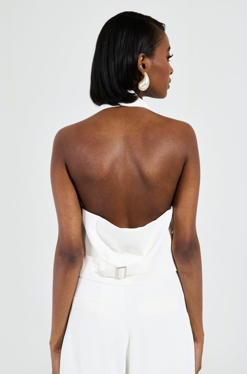 AMBROSIA CROPPED HALTER VEST IN WHITE